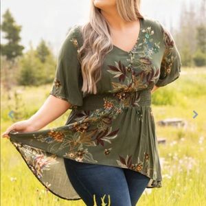 Chic Soul Olive Floral Top